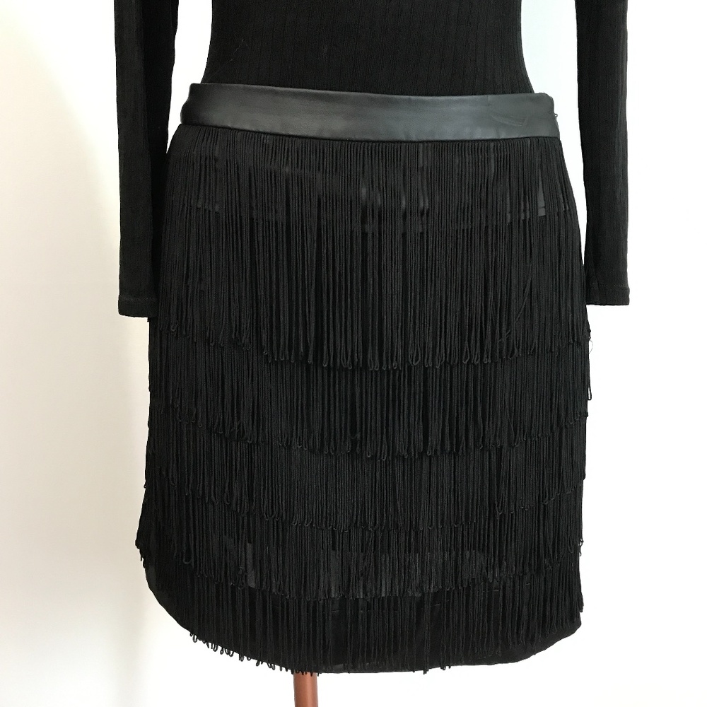 Black Fringe Mini Skirt with Smooth Waistband